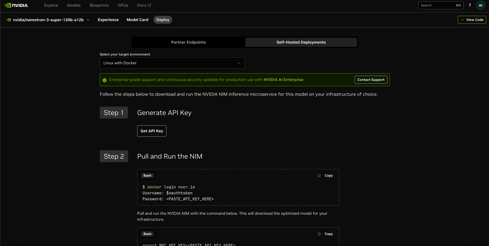 NVIDIA 90-day enterprise trial for self-hosted NIM deployment